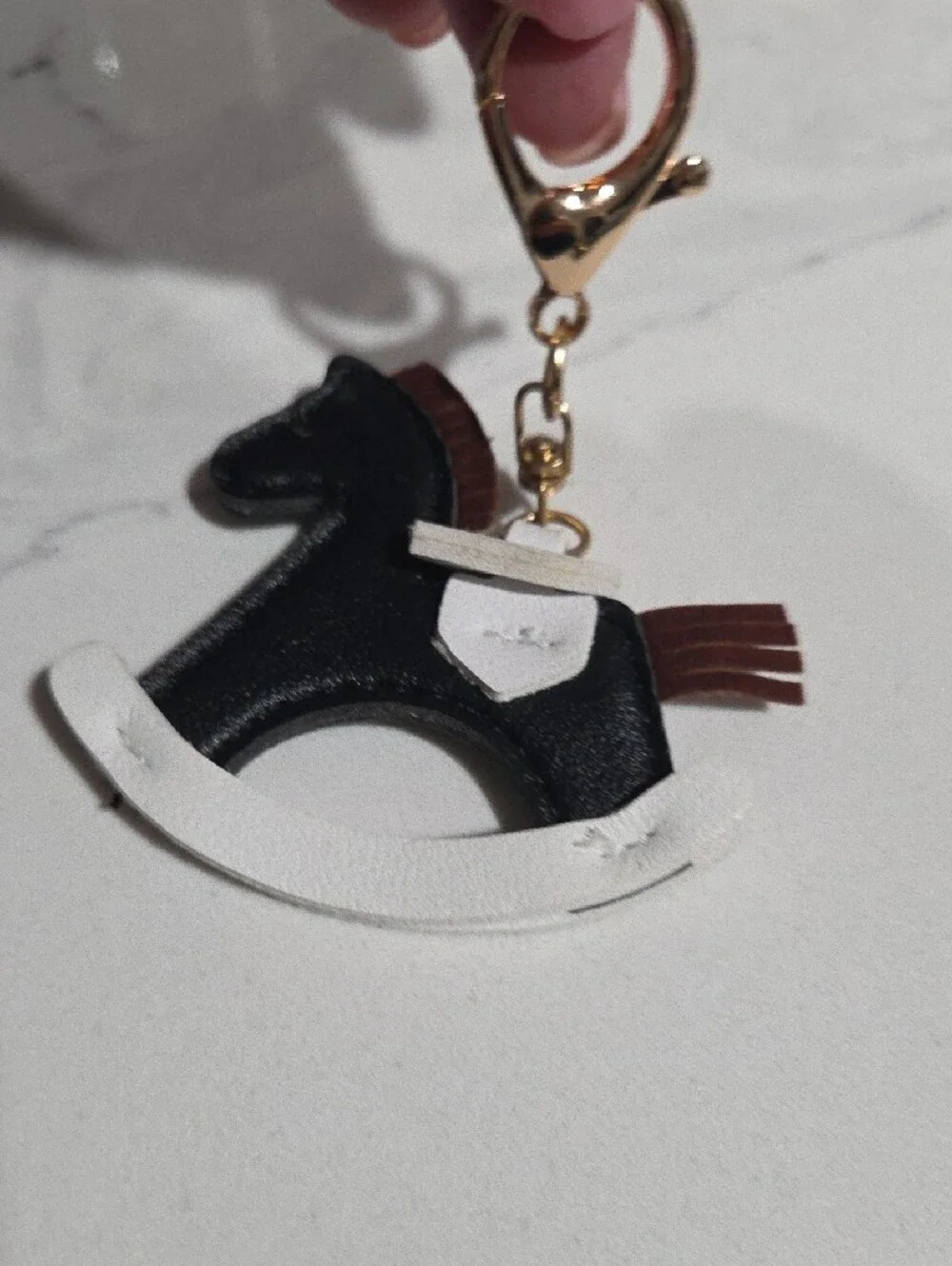 Black & White Rocking Horse Purse Charm & Black Cellphone Strap